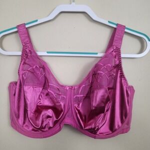 ELOMI Cate Full Cup Banded Bra Underwired Lace Satin Bright Pink SZ US40H-UK40FF